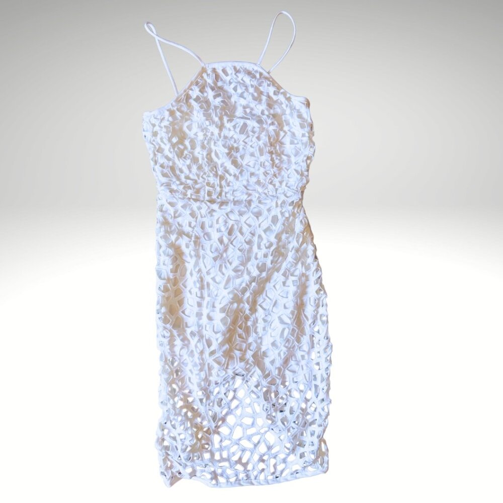 H&M White Geometric Cutout Midi Dress – Fully Lined, Size 2